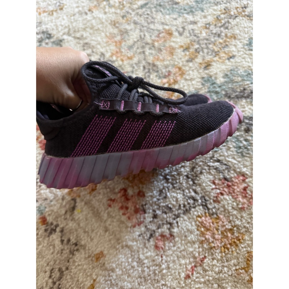 Adidas Kaptir 2.0 Kids Black Purple Knit Running Sneakers AH9905 Size 2
